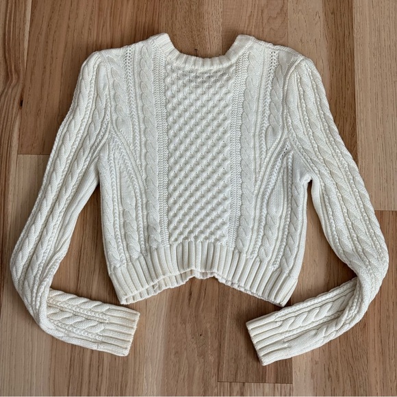 Milly Ivory Cable Knit Pullover Crop Soft Wool Sweater Size L - Picture 11 of 12